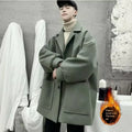 Men's loose Hong Kong style suit jacket in black plaid pattern with long sleeves