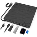 Black external optical drive for notebook computers with dual USB connectors