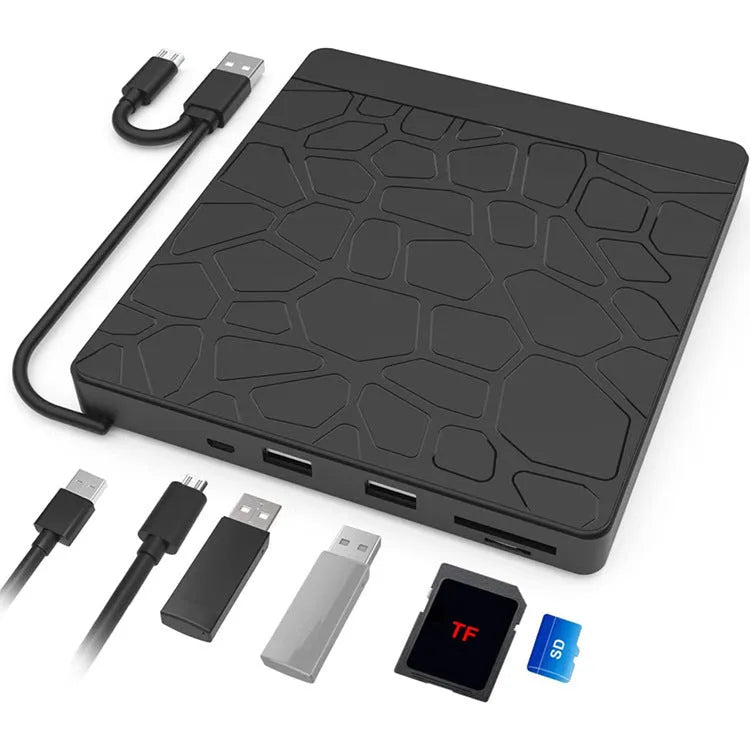 Black external optical drive for notebook computers with dual USB connectors