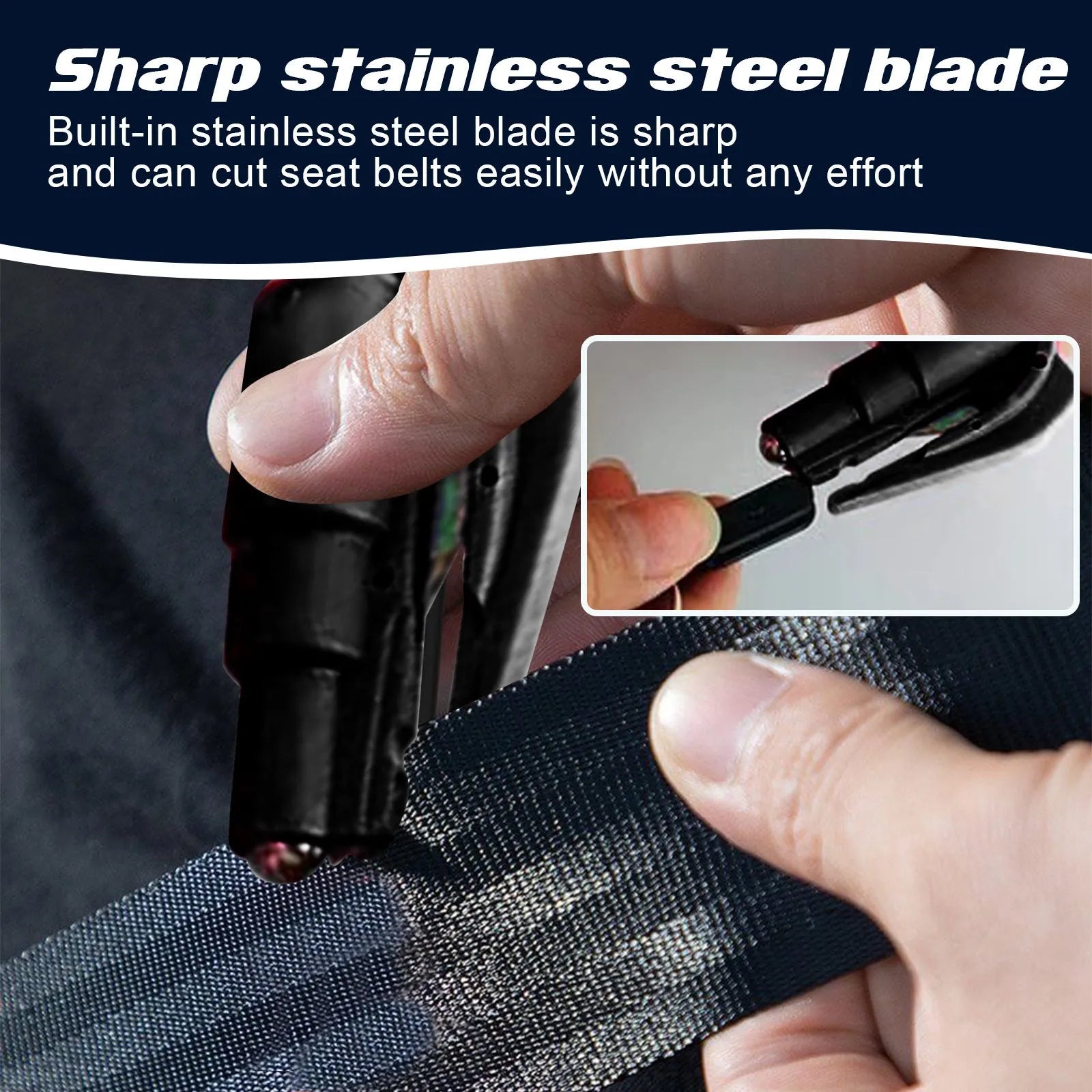 Compact car emergency hammer 3.5x7.5 cm with window breaker point and seatbelt cutter blade