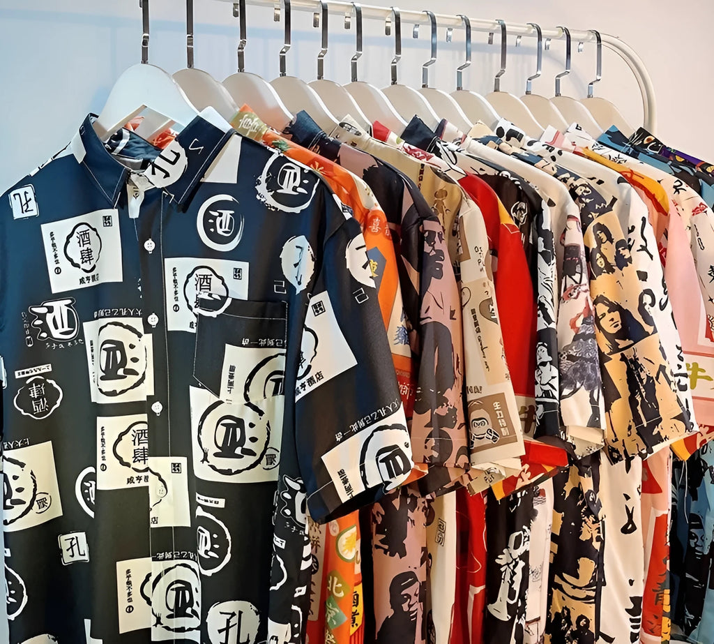 Loose fit short sleeve shirt with full floral print pattern in cardigan style
