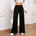 Light blue washed plus size wide-leg jeans with straight cut and mid waist design