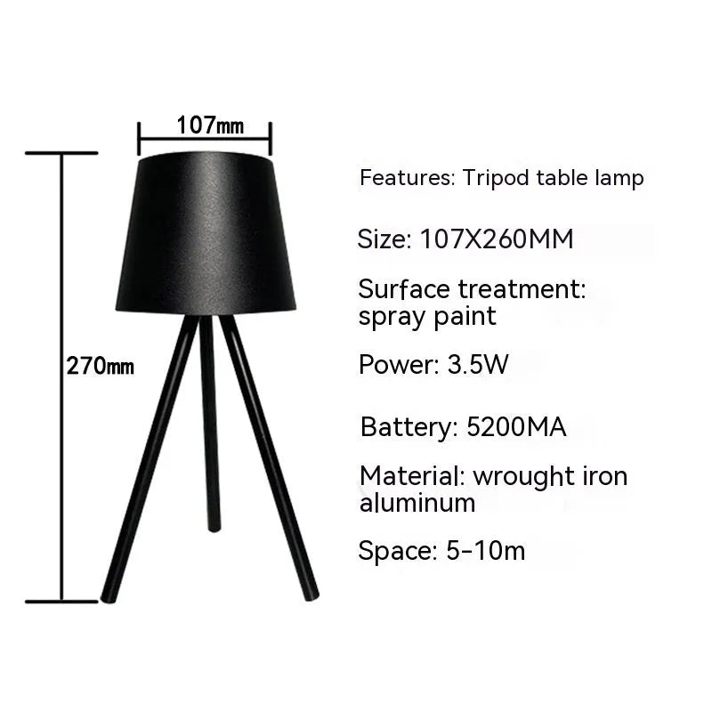 Simple charging LED night light desk lamp with triangle stand in black, 107 x 260mm, USB rechargeable