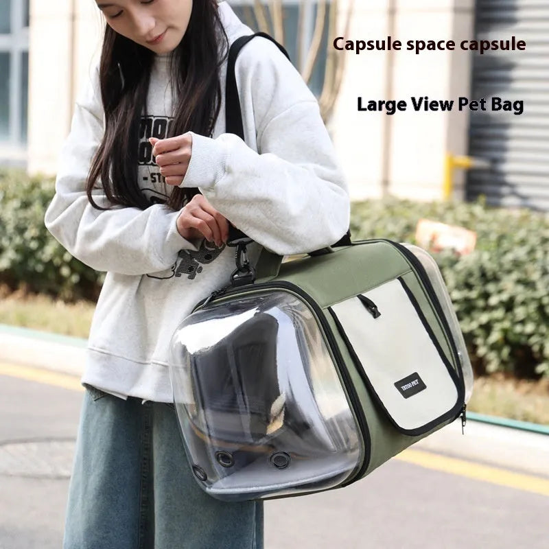 Outdoor portable pet carrier bag with roller shutter design in four colours for cats under 10kg