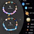 Natural stone zodiac sign beaded bracelet set showing elastic design with astrological symbols