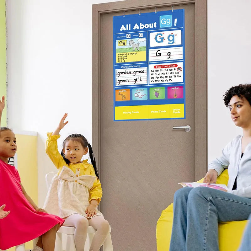 Alphabet learning chart for children with word cards, letter cards, picture cards and songs on 60x40cm sleeve table