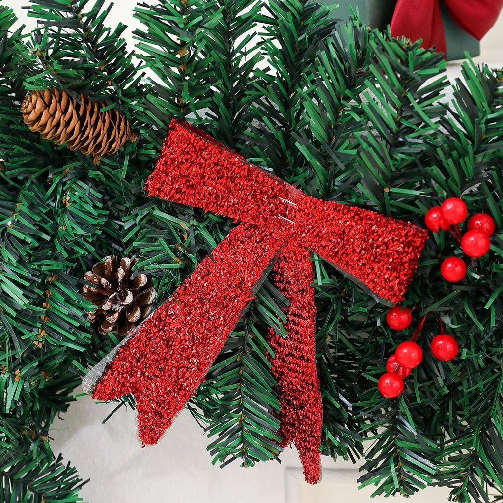 Christmas rattan decoration with pine cones and festive bow in European-style design