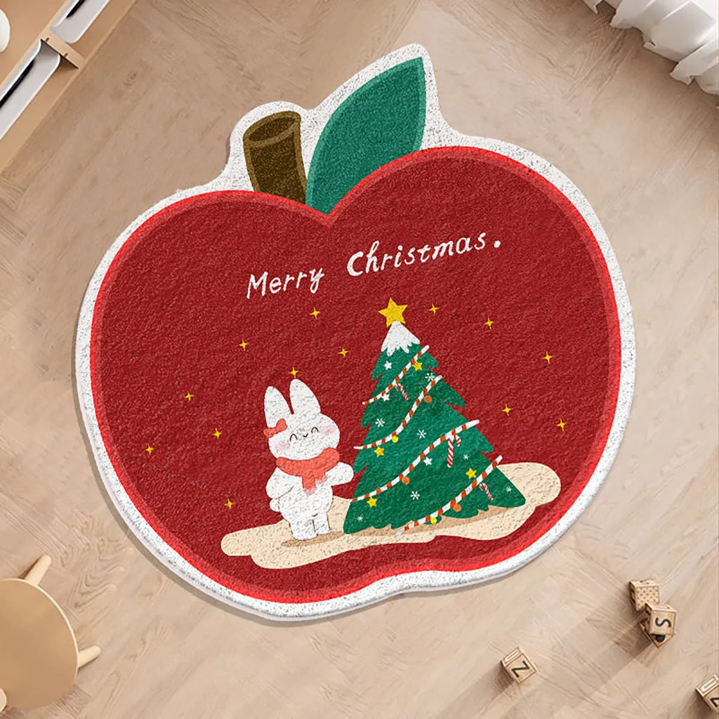 Alien-shaped round Christmas floor mat with cashmere-like texture in holiday patterns