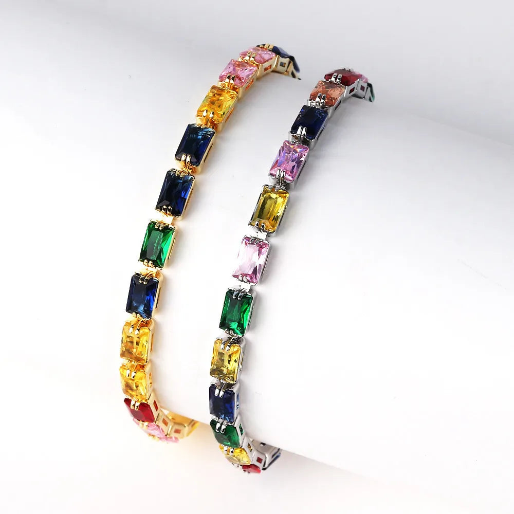 Gold or platinum electroplated zircon bracelet for women in ins style with coloured zirconium accents.