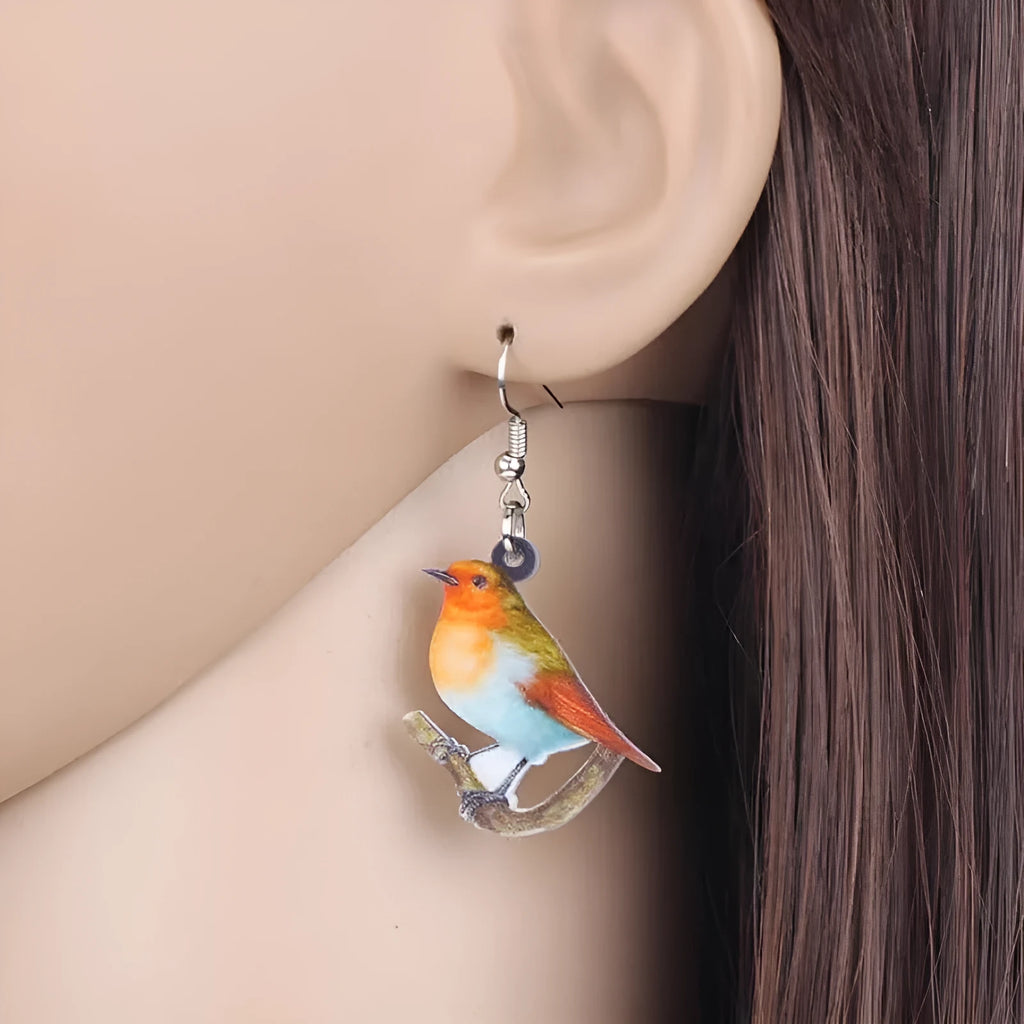 Blue titmouse pendant earrings with snake design geometric acrylic jewellery