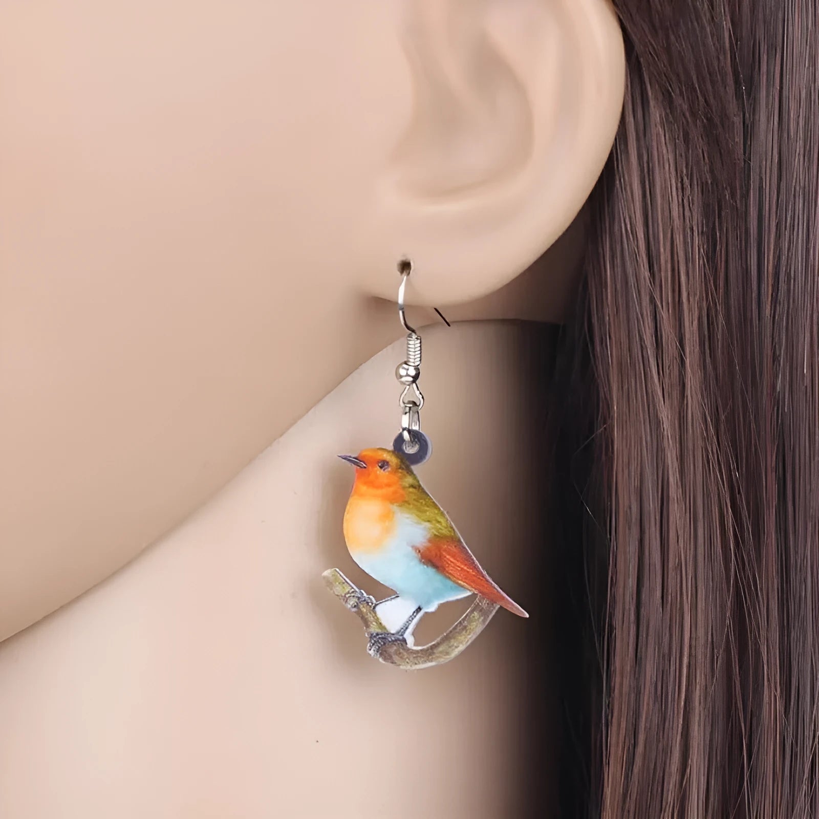 Blue titmouse pendant earrings with snake design geometric acrylic jewellery