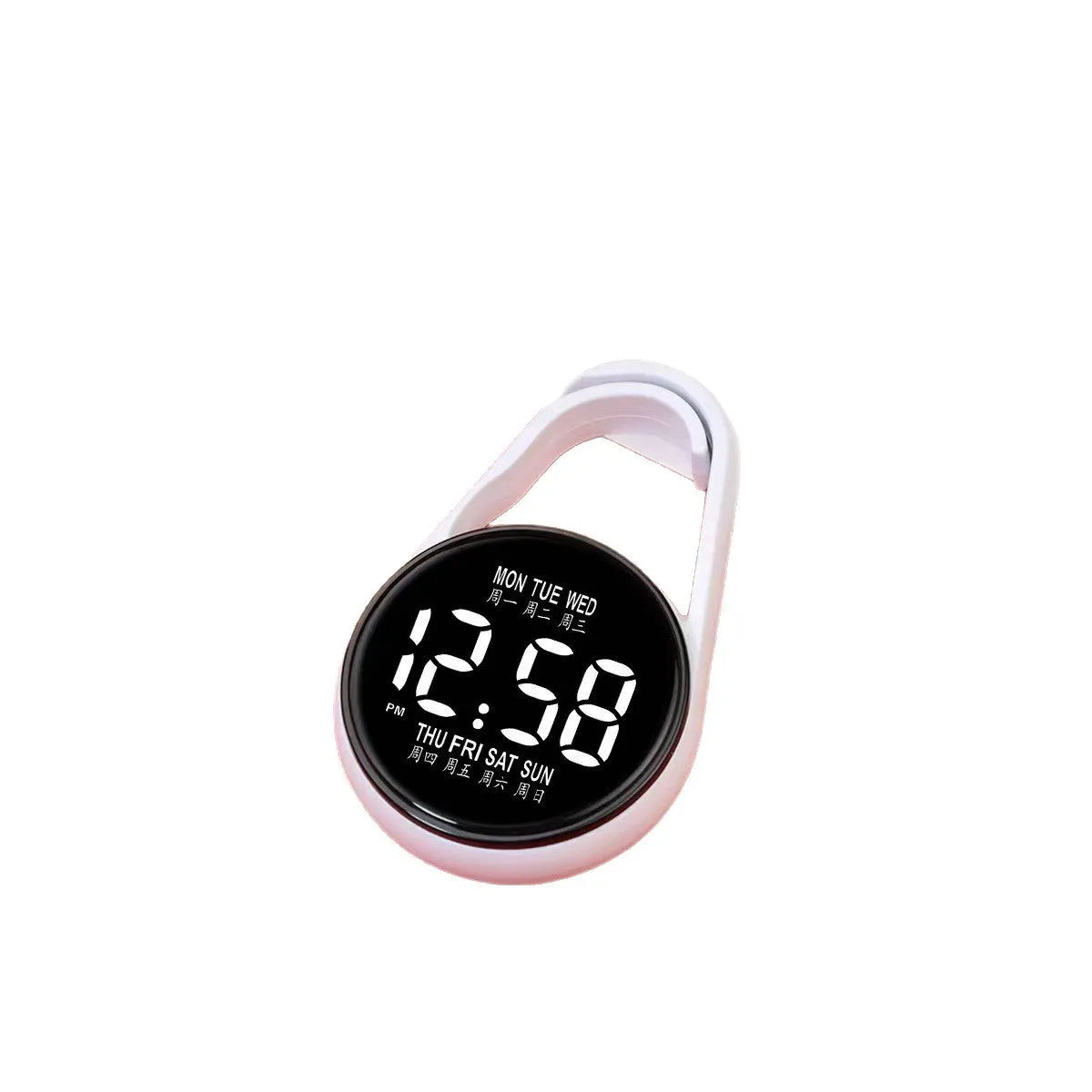 LED digital watch with week display on a plastic strap, shown in multiple colour options.