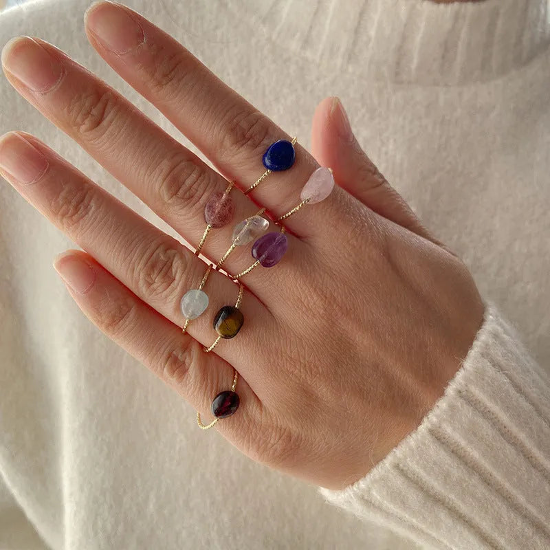 Original geometric niche design ring for women crafted from coloured natural agate stone.