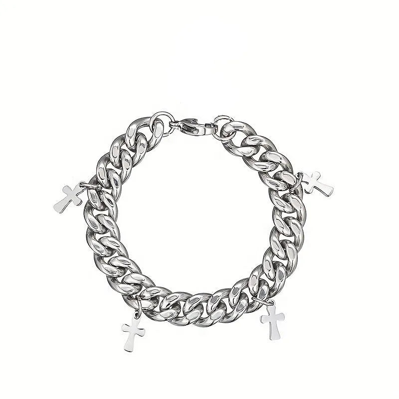 Men's titanium steel geometric bracelet with cross design and cold wind style finish