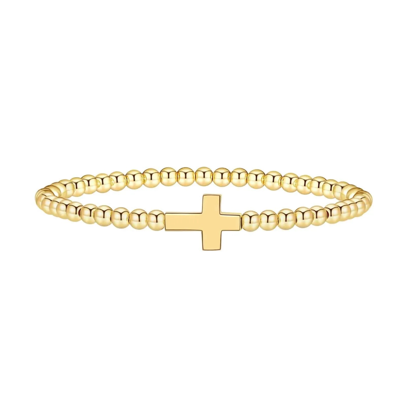Adjustable stainless steel beaded bracelet with round geometric beads and electroplated finish for women