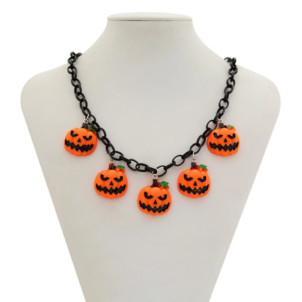 Halloween pumpkin ghost necklace with acrylic pendant in mixed colours