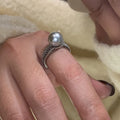 Geometric open index finger ring for women with adjustable opening and black pearl finish