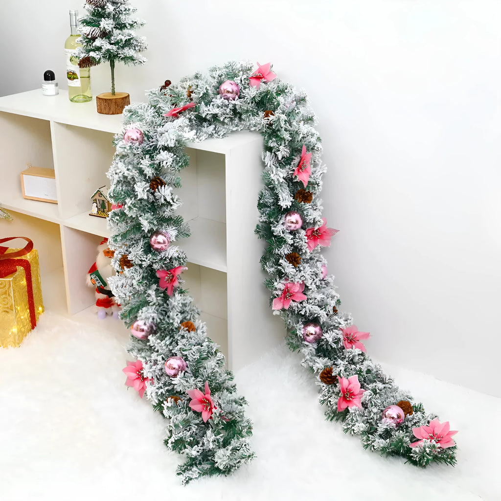 Christmas rattan garland flocking decoration with PVC American style artificial foliage vine