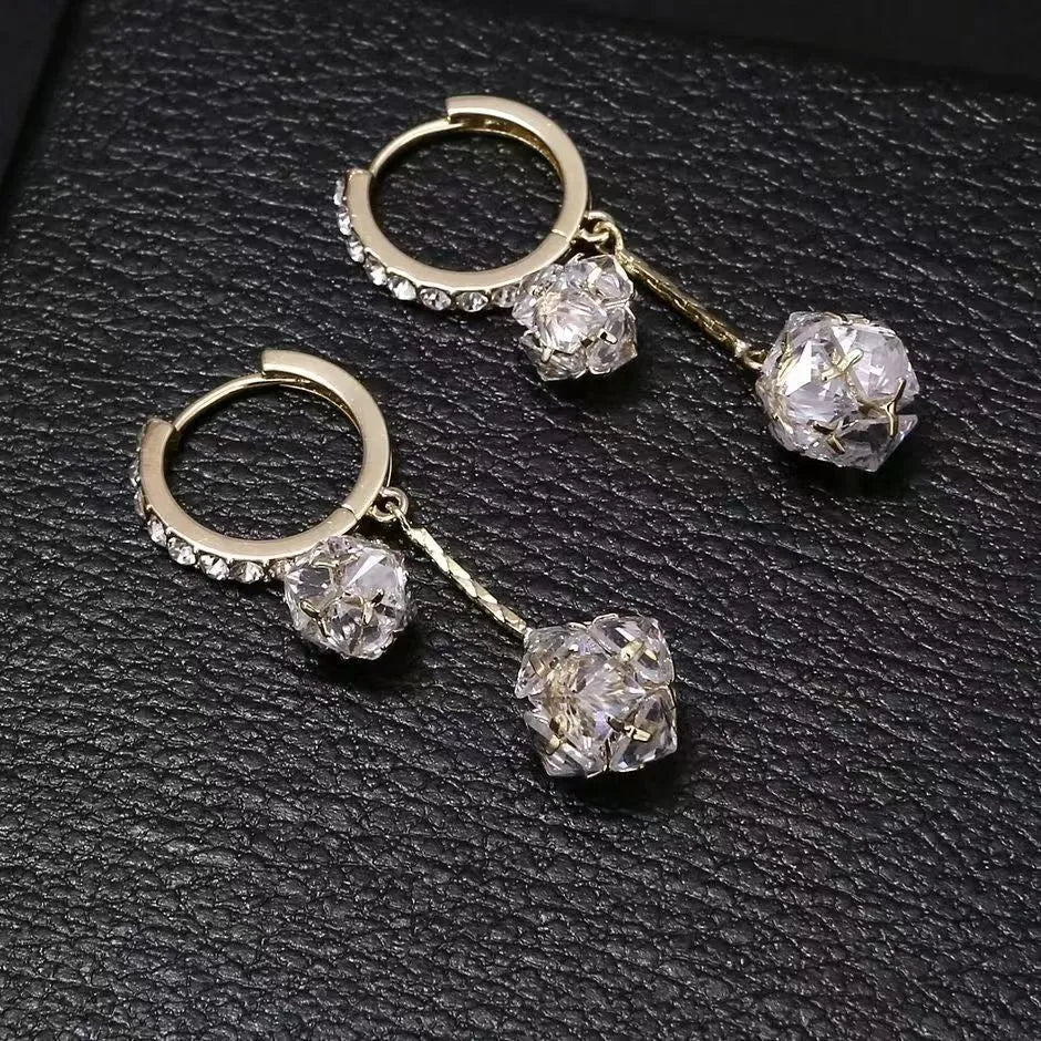 Silver confession balloon earrings with double pendant design and rhinestone ball decoration