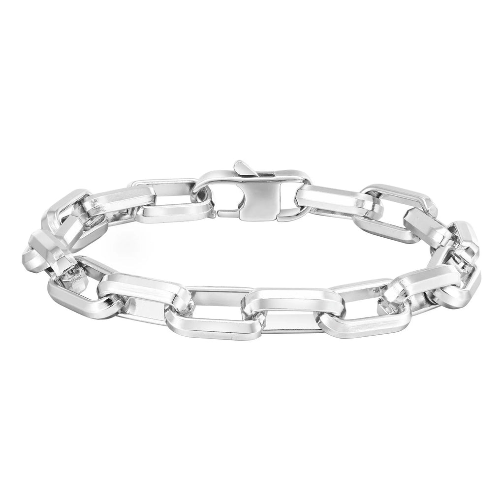 Men's simple square chain titanium steel bracelet in gold finish with clasp.