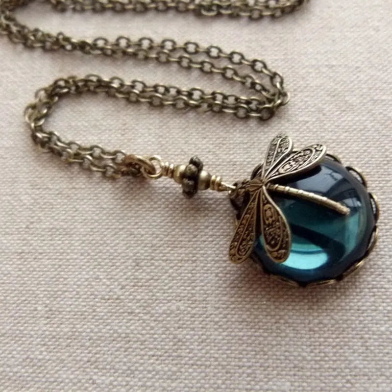 Yellow 925 silver hand carved dragonfly pendant necklace with polished finish