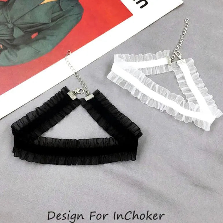 Alloy velvet ruffled flower pendant necklace on snake bones chain
