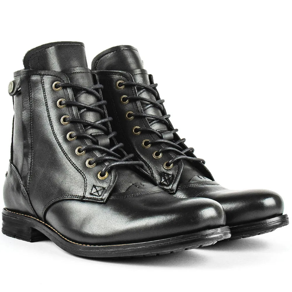 Knight Series two-tone leather boots with side zipper in black and brown colours