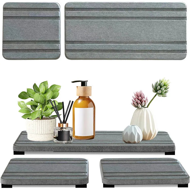 Square diatomaceous earth bathroom draining mat in solid colour on countertop