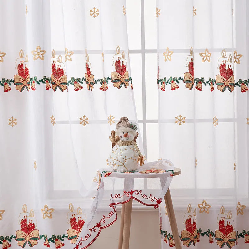 American Christmas curtains with snowflake embroidery pattern in polyester semi-sunshade fabric