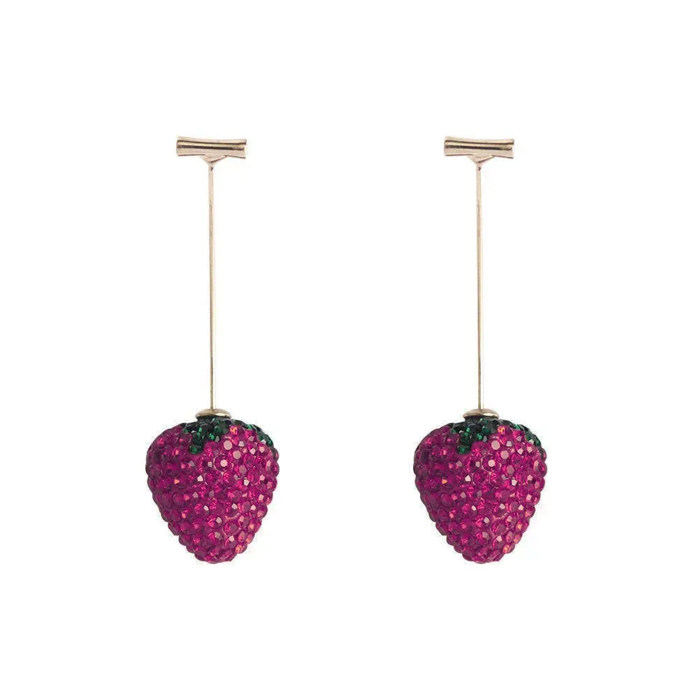 Geometric spot drill strawberry stud earrings for women in red, pink, purple, champagne, pink white or white powder.