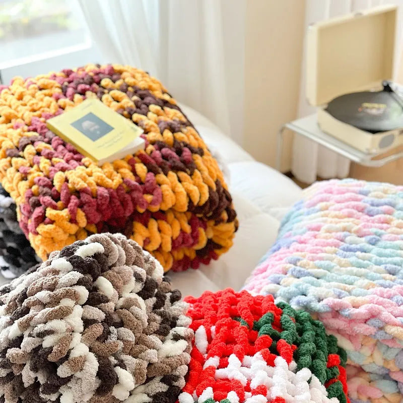 Handmade thick ice bar section dyed chenille cover blanket with striped pattern in 130x170cm size.