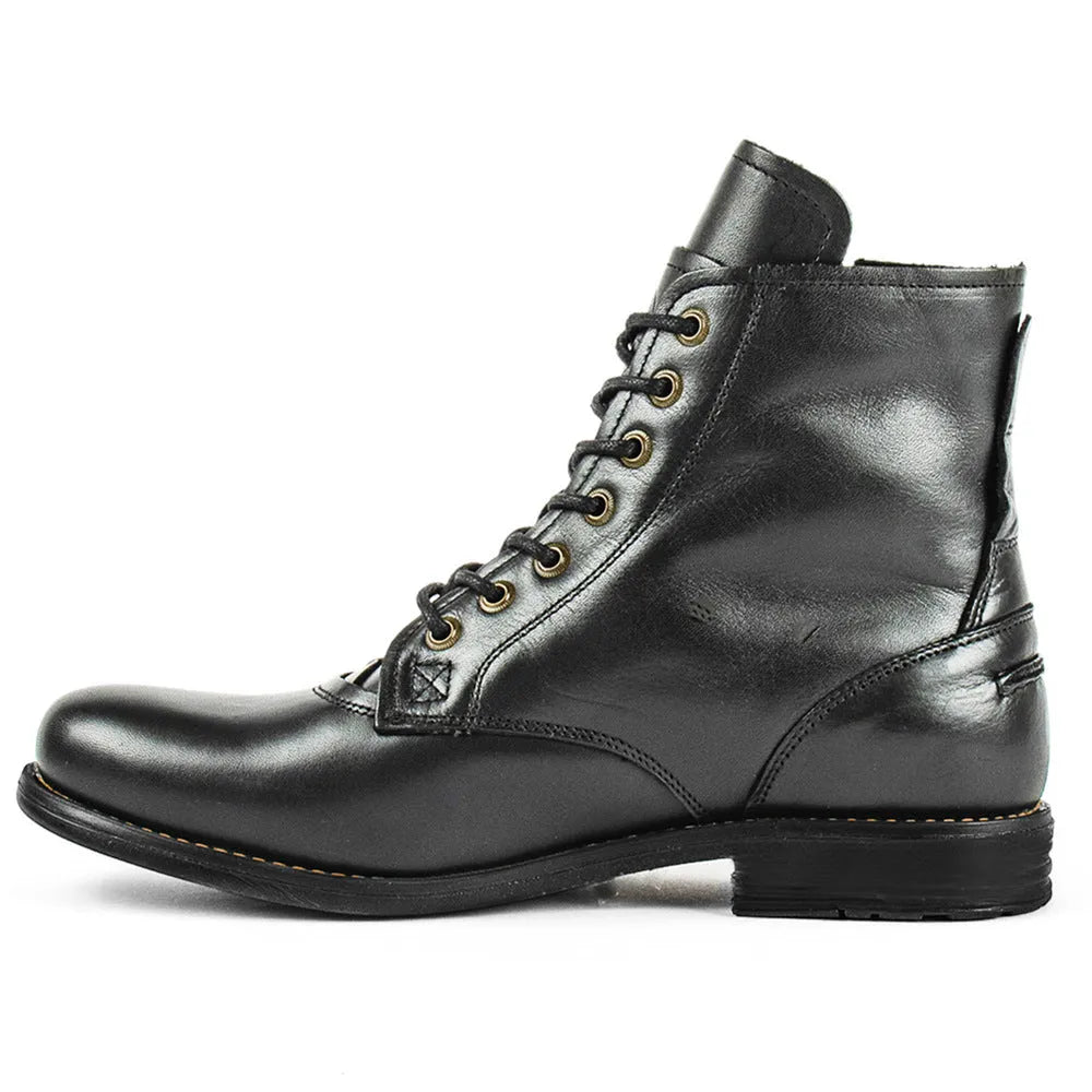 Knight Series two-tone leather boots with side zipper in black and brown colours
