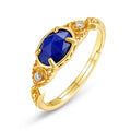 Silver lapis lazuli ring with ellipse stone and geometric Japanese-style design for women
