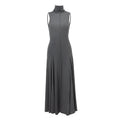 Grey cotton women's backless dress with half turtleneck and high-waisted slim fit