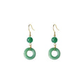 Green jade peace buckle shape earrings with zinc alloy construction and 14K gold plating