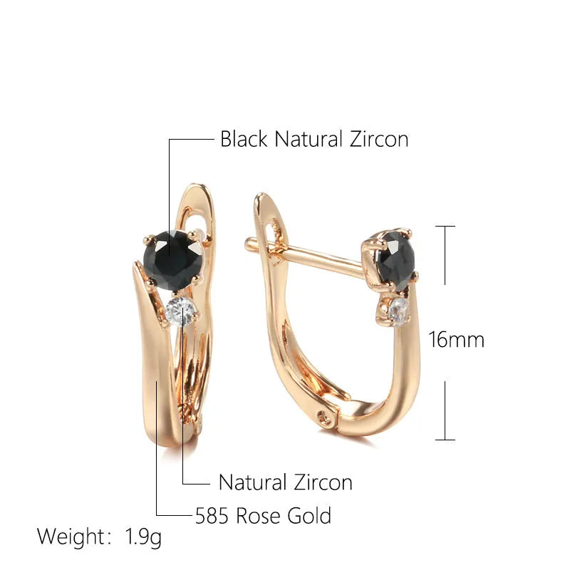 Gold colour geometric drop earrings with a black agate stone inlay for women.