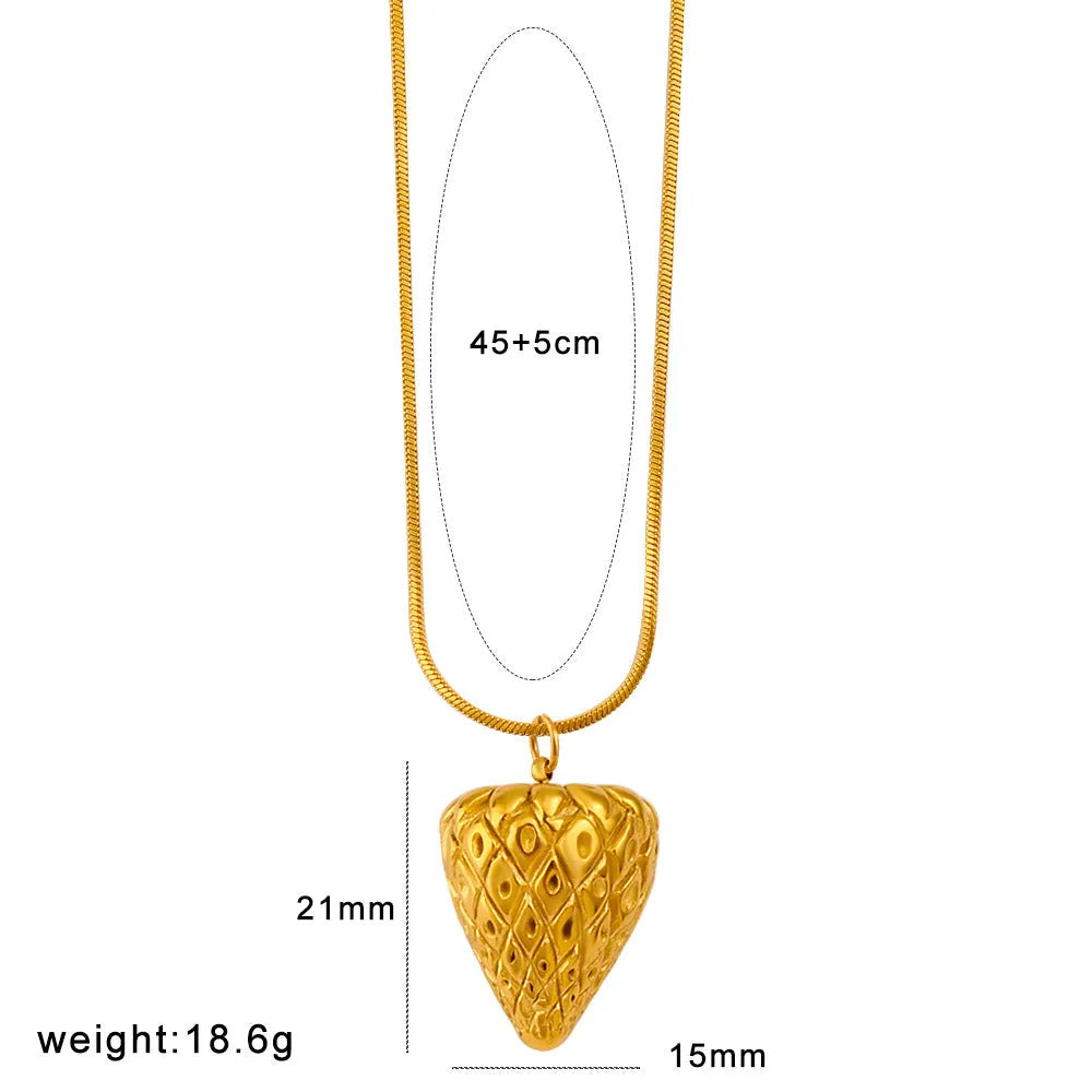 Stainless steel fruit necklace pendant with alloy chain showing apple, grape, and watermelon designs