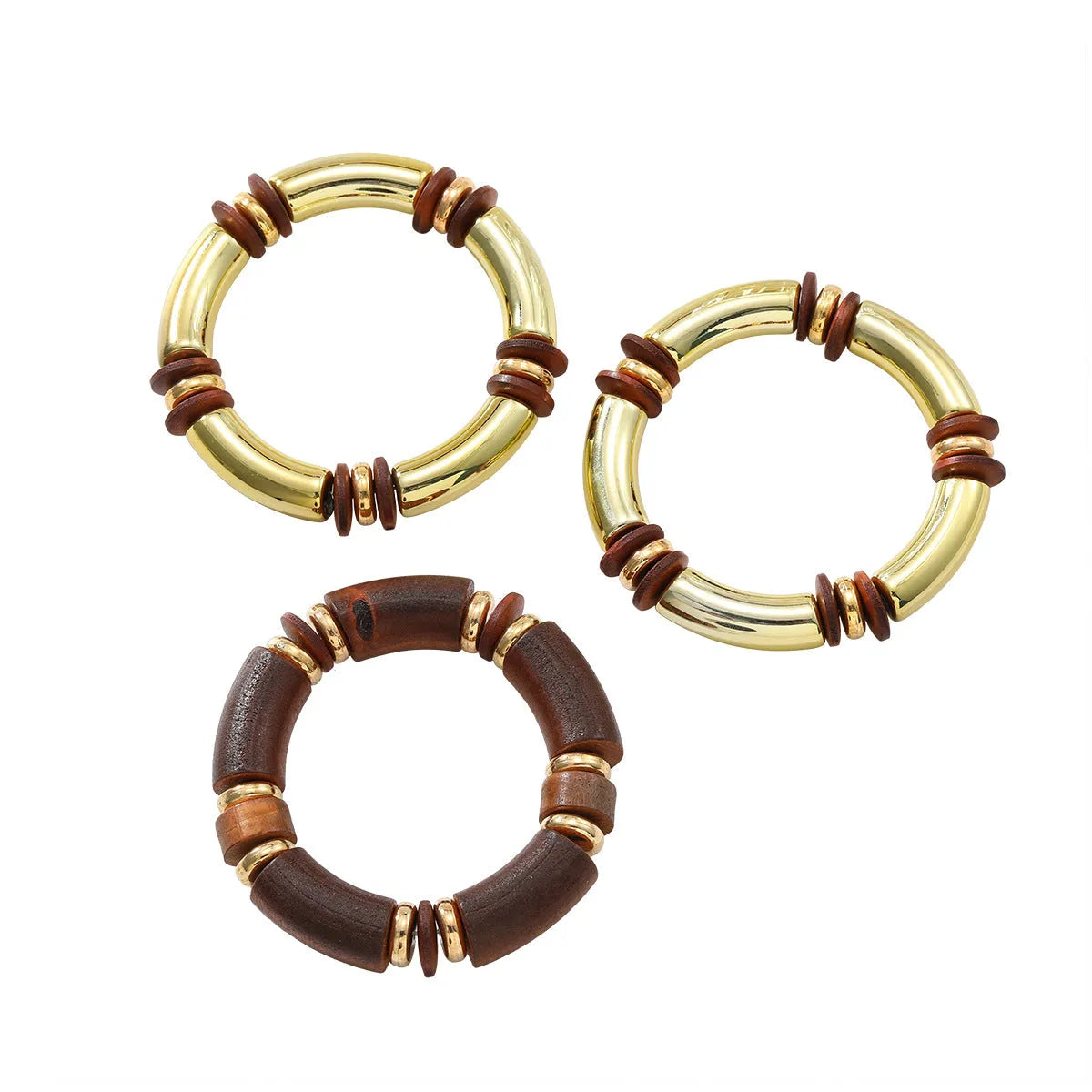Women's alloy multi-layer wooden necklace and bracelet set with round pendants