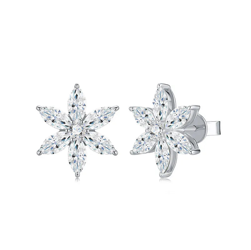 Moissanite 925 silver flower shape unisex earrings with advanced sense design
