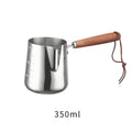 Stainless steel coffee cup with wooden handle and garland pattern design