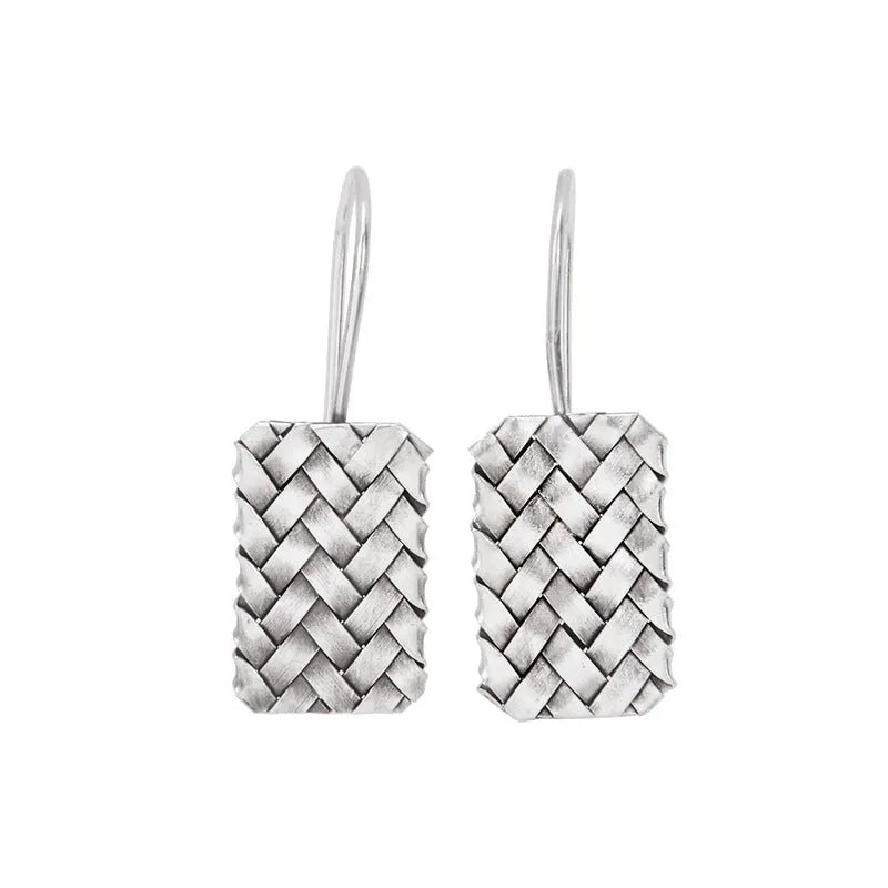 Women's geometric diamond-pattern plaid earrings in 925 silver measuring 17.5mm length