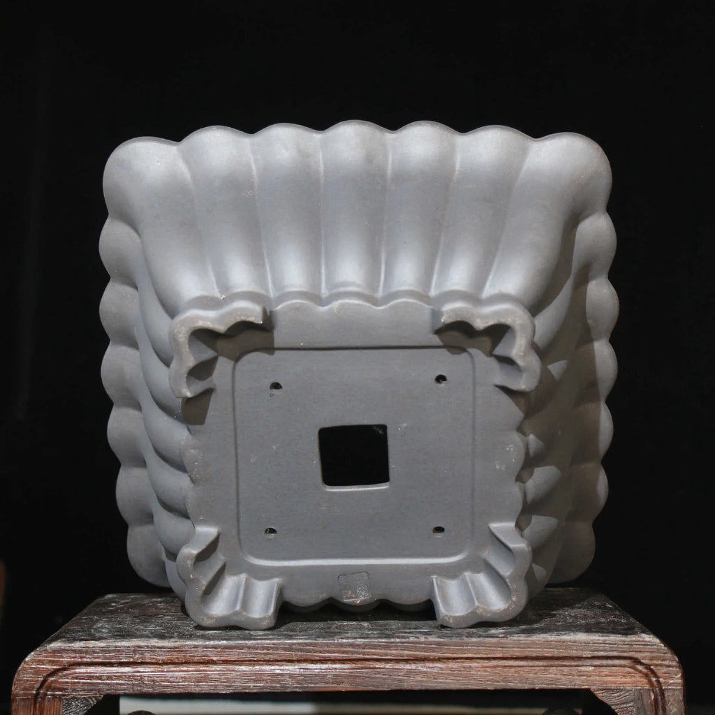 Square purple sand ceramic bonsai pot with classical design for desktop display