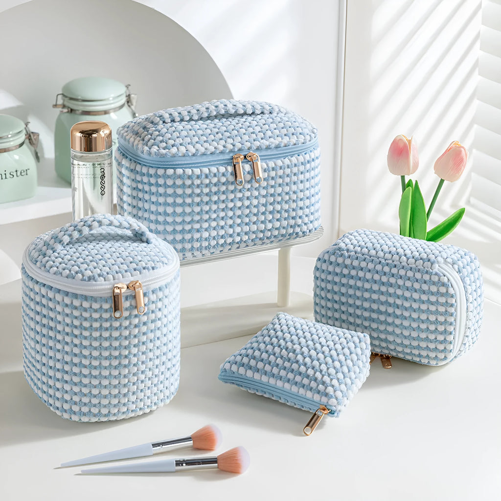 Flannelette makeup bag four-piece set in cube style with four colour options