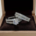 2 in 1 fully jewelled female ring set in geometric design with diamond treatment, shown in silver, gold, and rose gold colours