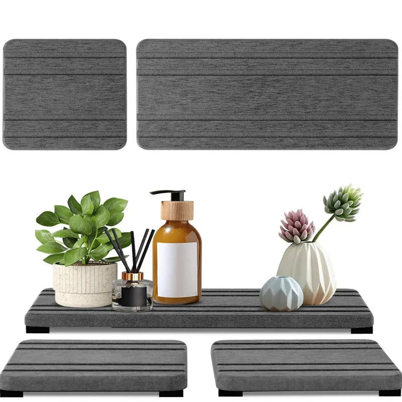 Square diatomaceous earth bathroom draining mat in solid colour on countertop