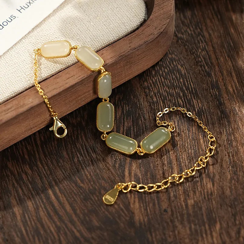 S925 silver Hetian jade gradient bracelet with natural stone in geometric style for women
