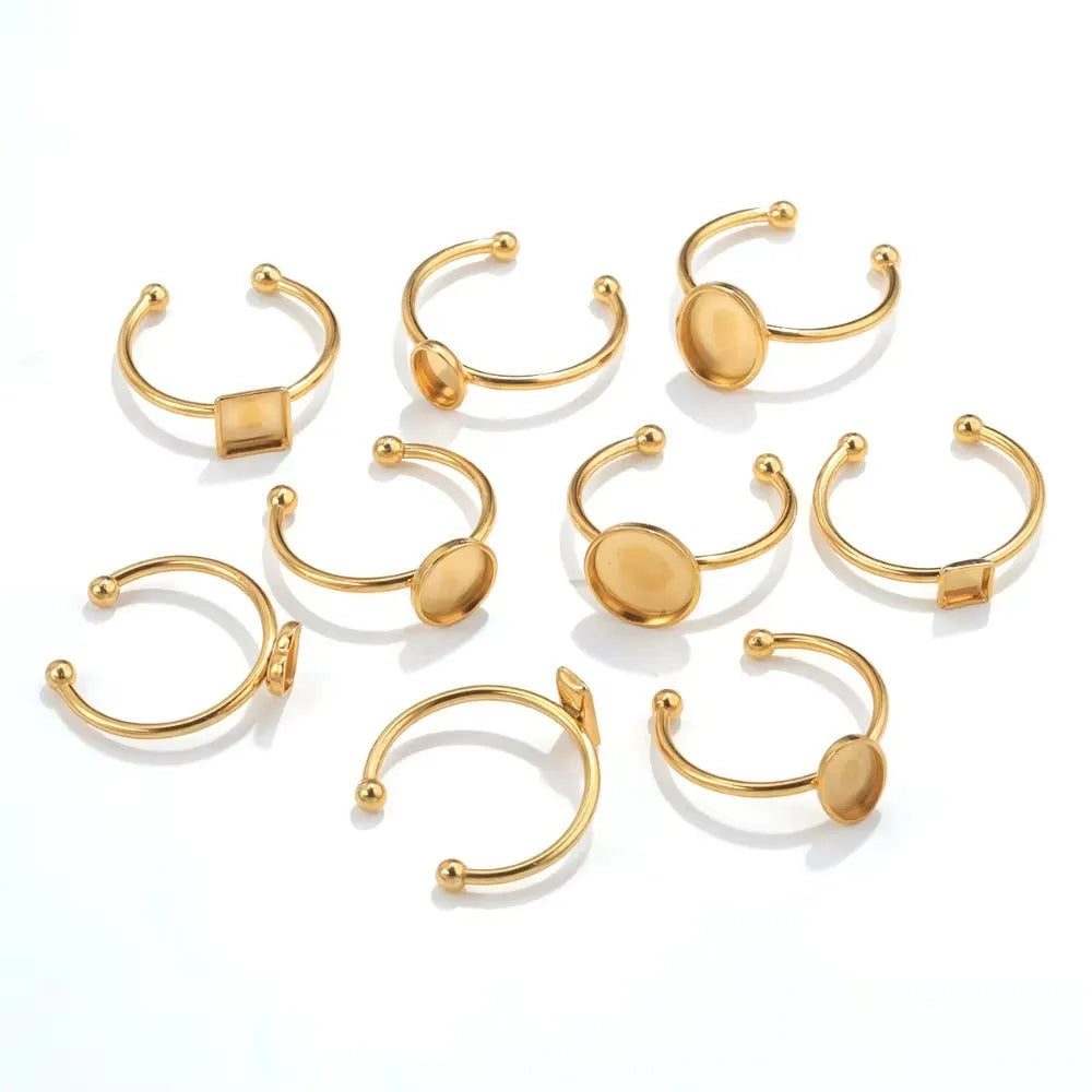 Stainless steel golden ring setting with totem pattern in oval 12x16mm size for DIY jewellery