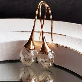 Transparent glass ball earrings with dandelion seed design on a French hook