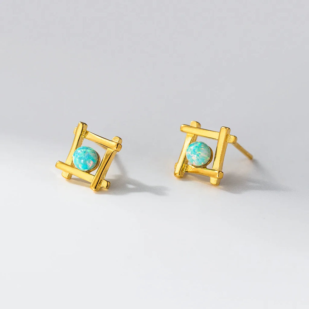 Geometric cross quadrangle stud earrings in 925 silver with gold or silver plating options