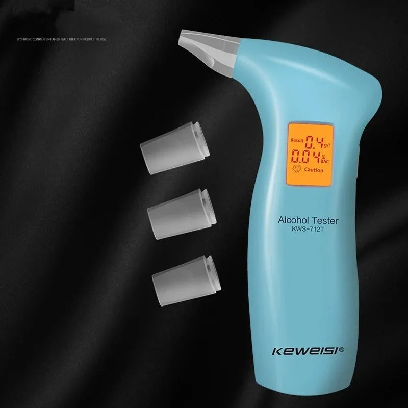 Portable orange light breath alcohol tester with replaceable mouthpieces in handheld design